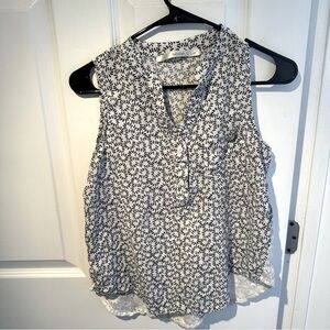 Fun2Fun White Sleeveless Blouse with Black Spiral Leaf Print & Lace Lower Back